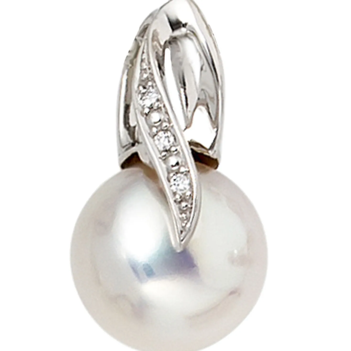 Anhänger 10,2x18mm Süßwasser Zuchtperle & 3 Diamanten 0.01Ct W/SI 585 Weißgold