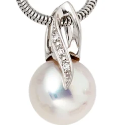 Anhänger 10,2x18mm Süßwasser Zuchtperle & 3 Diamanten 0.01Ct W/SI 585 Weißgold