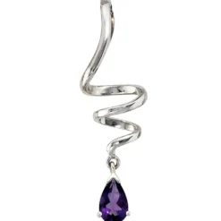 Anhänger 11,7x39,8mm Tropfen Amethyst an Spirale aus 925 Echt Silber für Damen