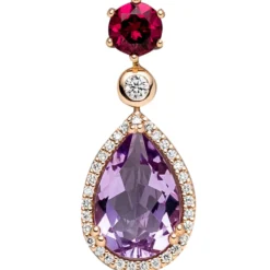Anhänger 10,7x2,5mm Tropfen 585 Rotgold Amethyst Rhodolith 32 Diamanten 0.17Ct