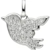 Anhänger 15,6x11,7mm Vogel mit weißen Zirkonia 925 Sterling-Silber Spatz Meise