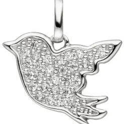 Anhänger 15,6x11,7mm Vogel mit weißen Zirkonia 925 Sterling-Silber Spatz Meise