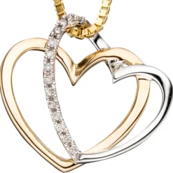 Anhänger 18,1x16,4mm zwei Herzen Doppelherz mit 14 Diamanten 0.06Ct 585 Gelbgold