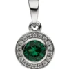 Anhänger 1 Zirkonia grün & 18 Zirkonia weiß 925 Silber rhodiniert rund Ø 7,3mm