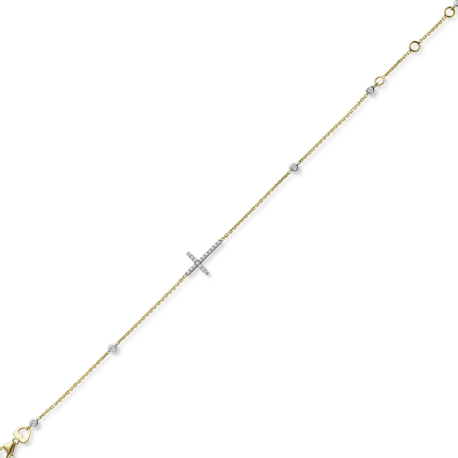 Armband Ankerkette Anhänger Kreuz 39 Diamanten 0.33Ct 750 Gold 21cm
