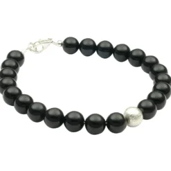 Armband Armkette Armschmuck aus echtem Onyx schwarz & 925 Silber Kugel Damen