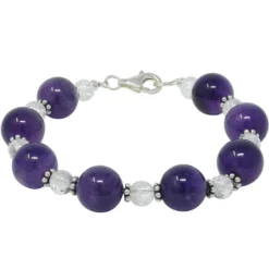 Armband Armkette aus Amethyst & Bergkristall, 925 Silber, weiß violett, 20,5cm