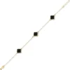 Armband Armkette 3 Kleeblatt-Blumen mit Onyx schwarz 585 Gold Gelbgold 20cm