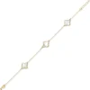 Armband Armkette 3 Kleeblatt-Blumen mit Perlmutt 585 Gold Gelbgold 20cm