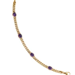 Armband Armkette mit Amethyst violett, 585 Gold Gelbgold, 19cm massiv