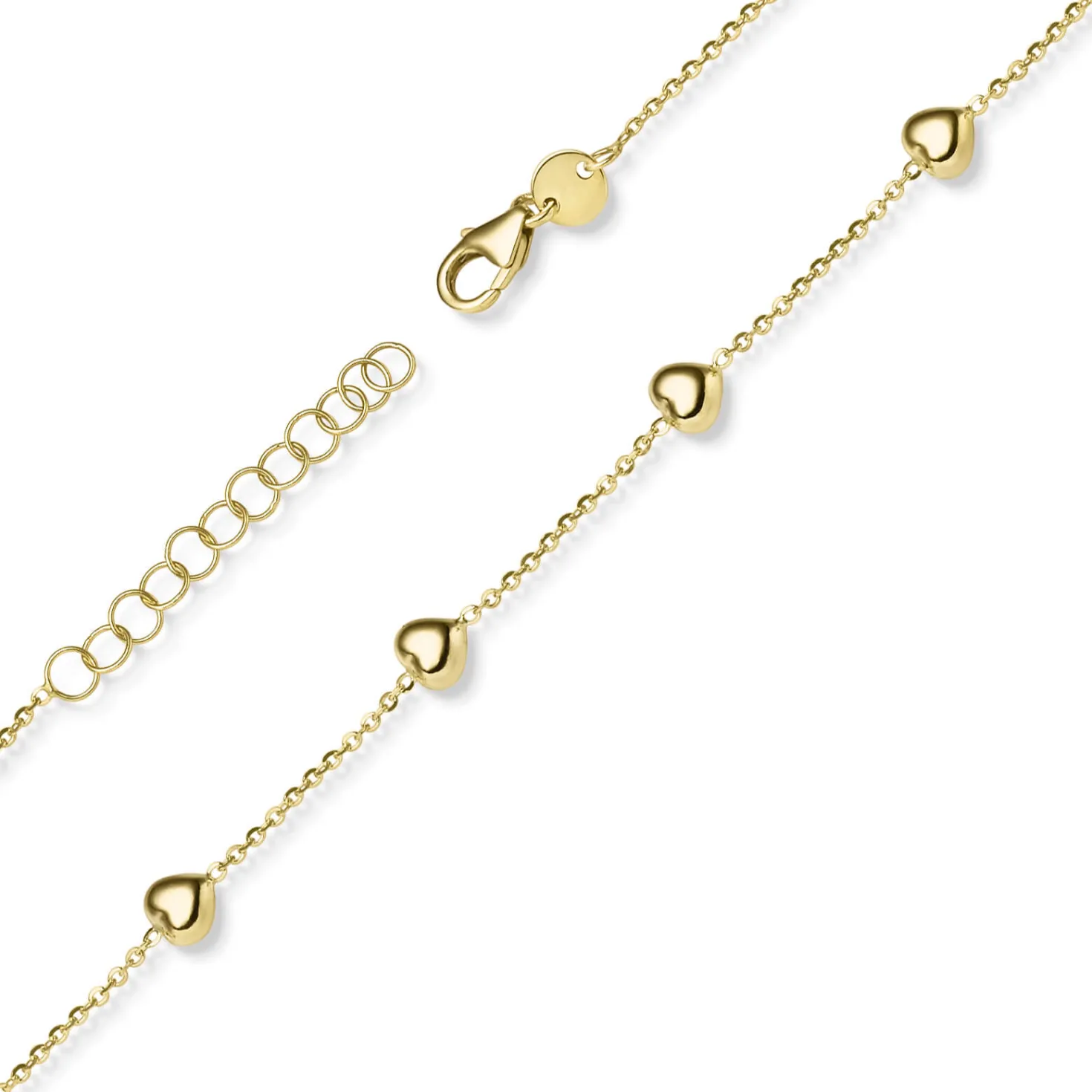ArmbandArmkette mit 6 Herzen aus 585 Gold Gelbgold 21cm Armschmuck
