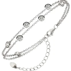Armband Armkette 2-reihig aus 925 Silber rhodiniert mit 7 Zirkonia 15-19,5cm