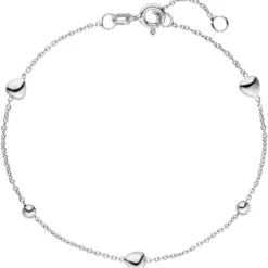 Armband Armkette Rundankerkette mit Kugeln & Herzen 925 Silber rhodiniert 17-19cm