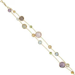Armband Armkette verschiedene Edelsteine Multicolor 585 Gold Gelbgold 19cm