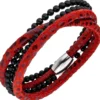 Armband Armschmuck aus Leder rot mit Onyx Kugeln & Edelstahl 19cm Lederarmband
