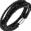 Armband Armschmuck aus Leder schwarz mit Onyx Kugeln & Edelstahl 19cm