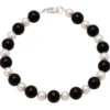 Armband Armschmuck aus Onyx & Süßwasserperlen & 925 Silber, schwarz-weiß