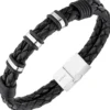 Armband Armschmuck für Herren 2-reihig Leder schwarz mit Edelstahl 21cm