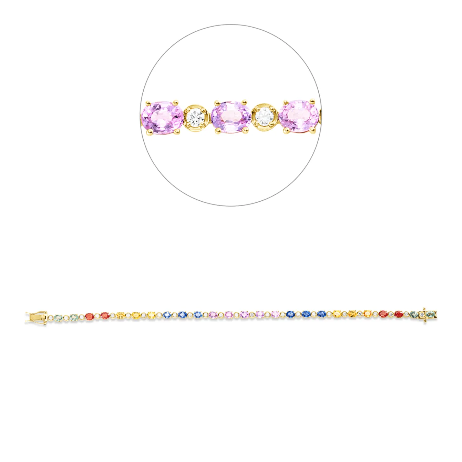 Armband aus 750 Gelbgold 25 Saphire 5,91ct mehrfarbig 25 Brillanten 0,52ct F-SI