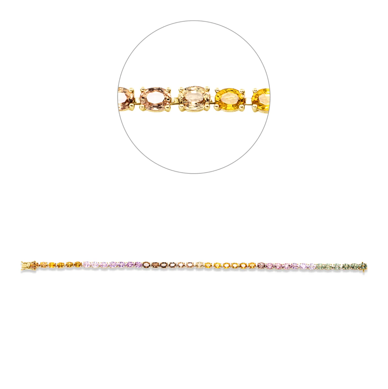Armband aus 750 Gold Gelbgold 39 Saphire 7,8ct mehrfarbig L:17,5cm