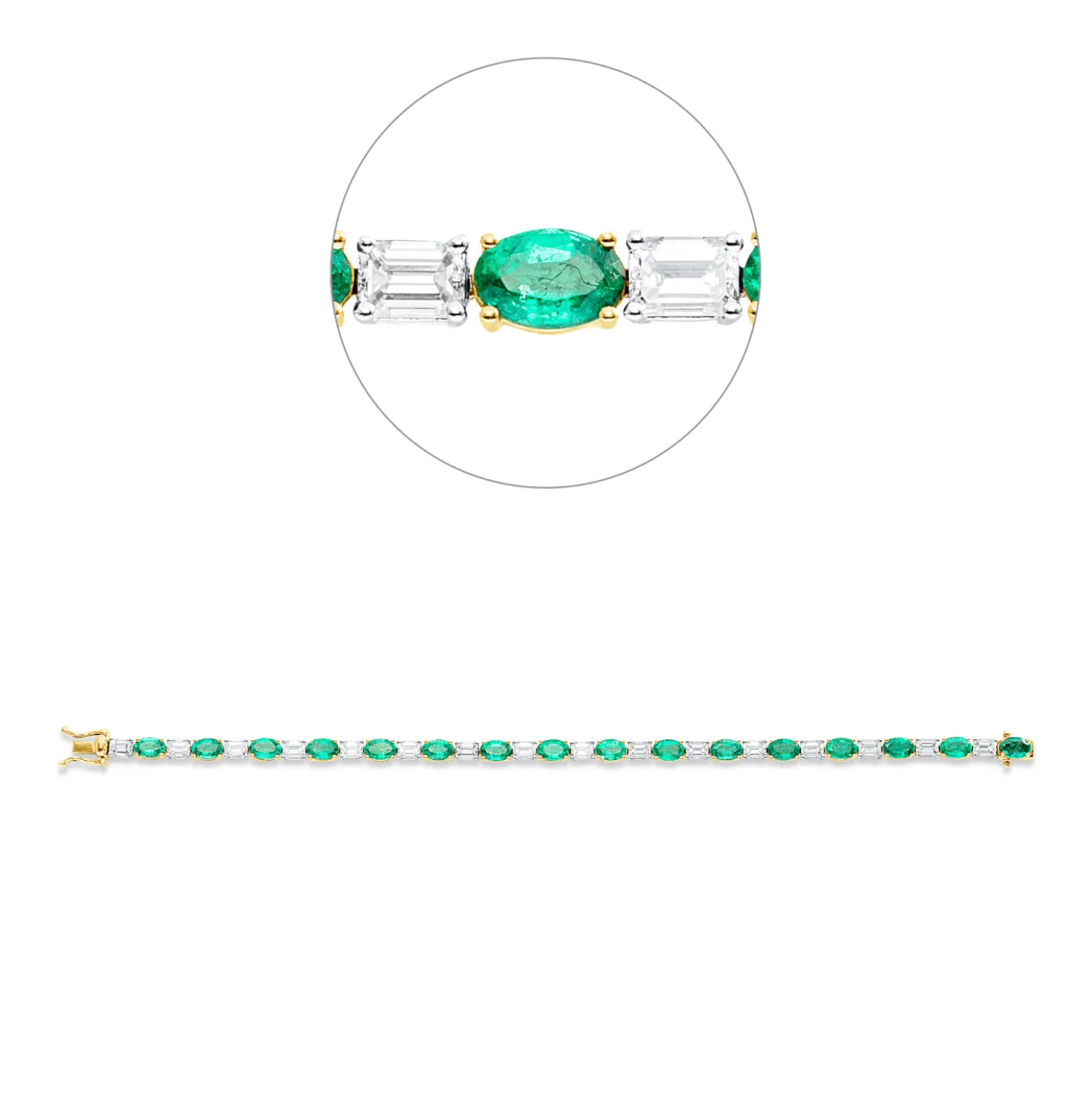 Armband aus 750 Gold gelb 16 Smaragde 10,7ct grün mit Diamanten L:17,8cm