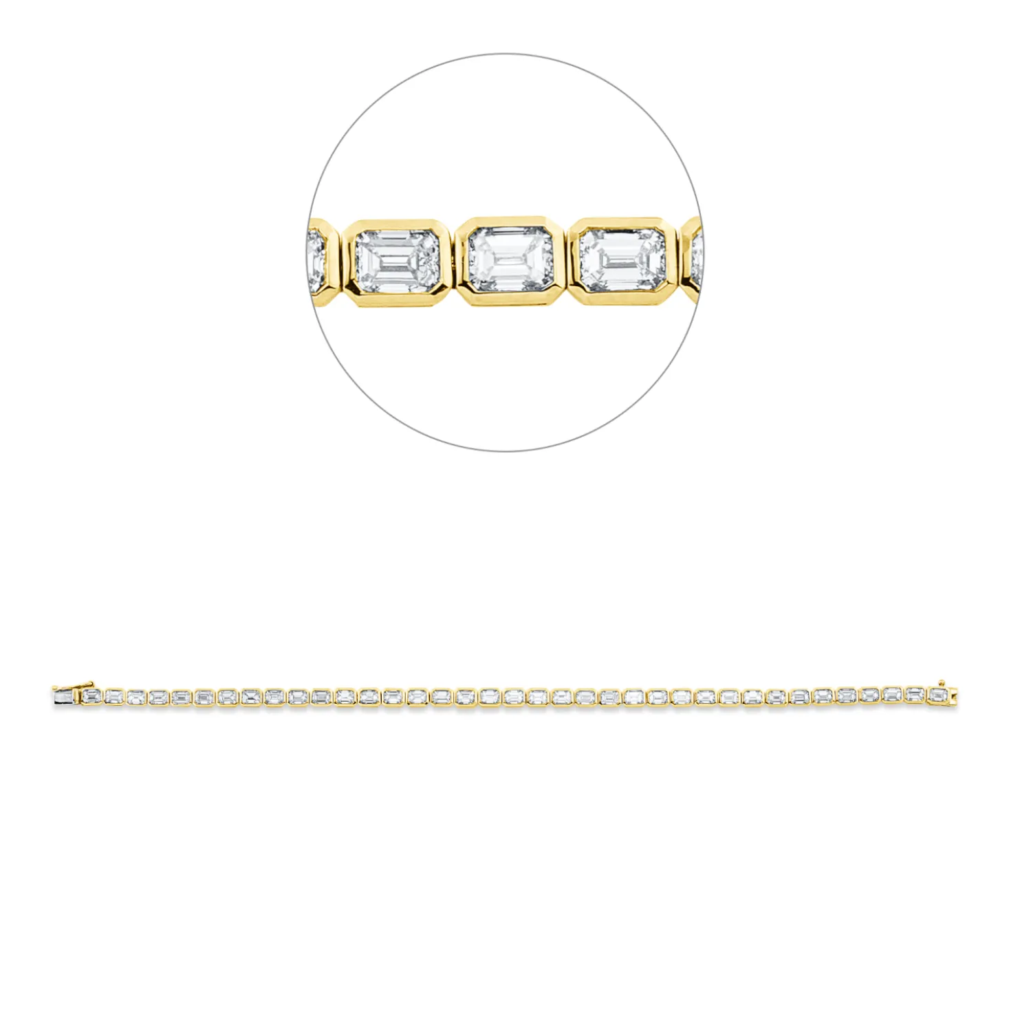 Armband aus 750 Gold gelb/weiß 37 Diamanten Smaragd-Schliff 7,14ct TW-SI Zarge