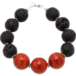 Armband aus Korale Schaumkoralle Lava mit Poren 925 Silber schwarz rot