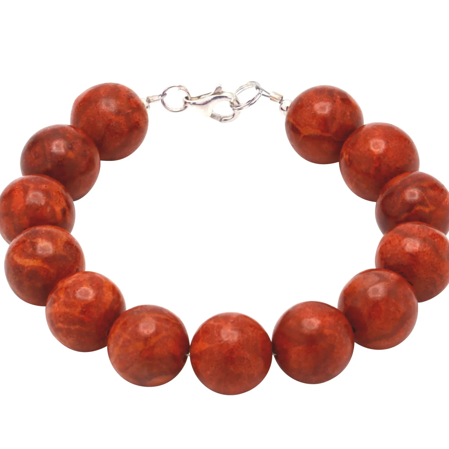Armband aus Koralle Schaumkoralle & 925 Silber, Kugelarmband, 14mm, glatt
