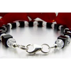 Armband aus Onyx & Bergkristall 925 Silber schwarz weiß Designerarmband Damen