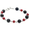Armband aus Onyx & Koralle, schwarz-rot Armkette Armschmuck für Damen