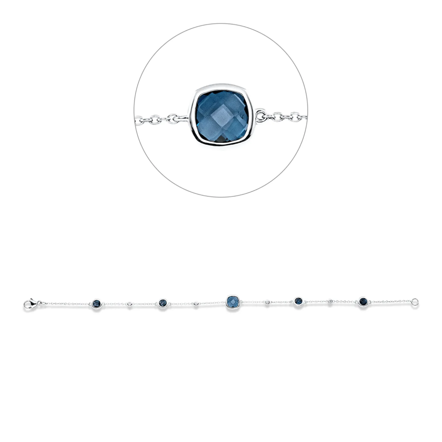 Armband aus 750 Weißgold 5 Topase 2,18ct London Blue 4 Brillanten 0,06ct TW-SI