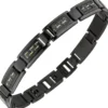 Armband, Edelstahl schwarz lackiert Carbon-Einlagen goldfarbene Striche, 21-22cm