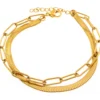 Armband flache Schlangenkette und Paper Clip Kette aus Edelstahl goldfarben 20cm