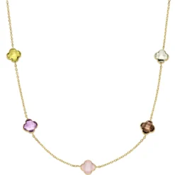 Armband 585 Gold Gelbgold Kleeblatt Blumen Farbsteine Edelsteine multicolor 19cm