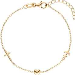 Armband mit 3 Anhängern Glaube Liebe Hoffnung aus 925 Silber vergoldet 16-19cm
