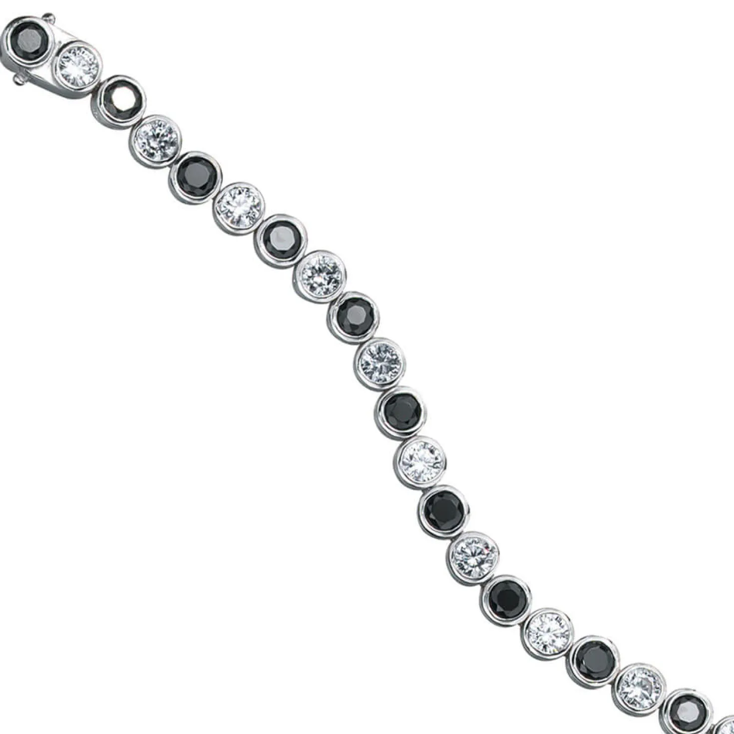 Armband mit Zirkonia schwarz weiß, 925 Silber rhodiniert, 19 cm