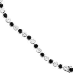 Armband mit Zirkonia schwarz weiß, 925 Silber rhodiniert, 19 cm