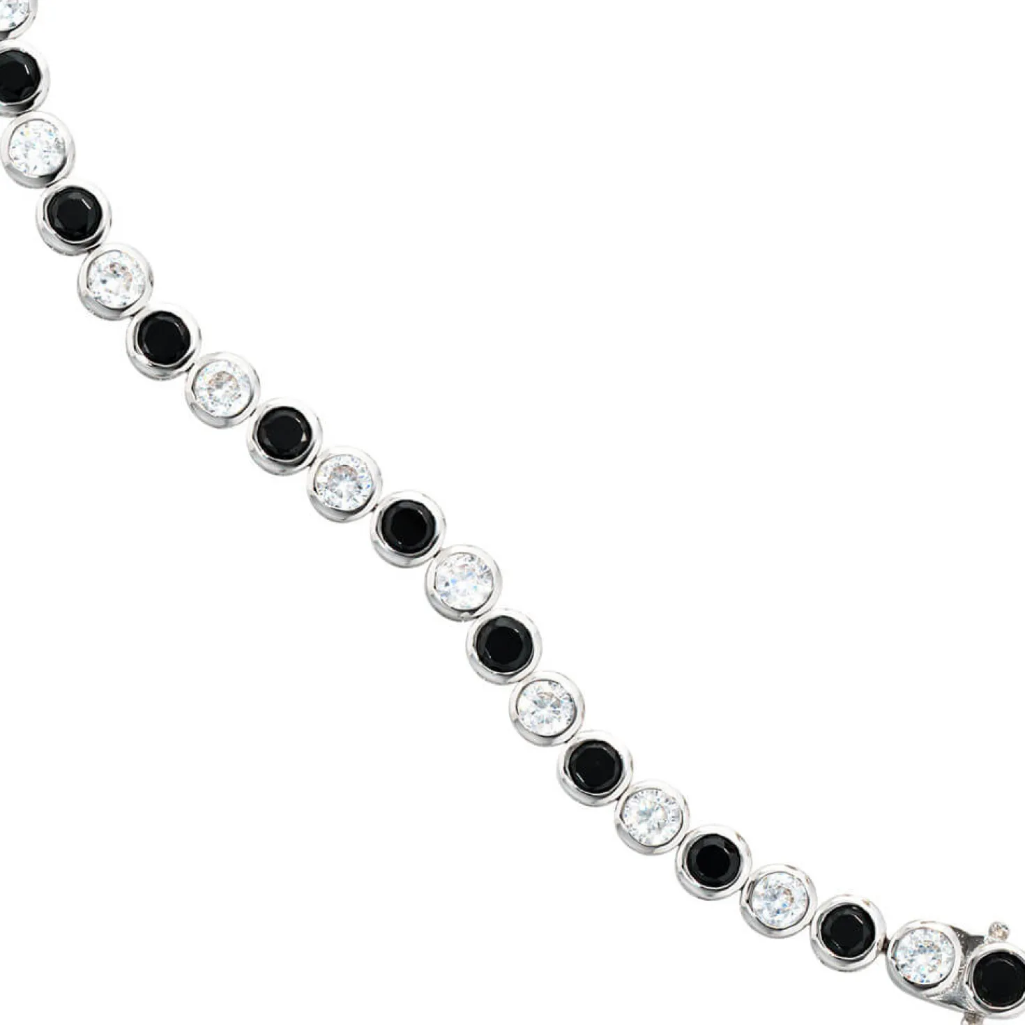 Armband mit Zirkonia schwarz weiß, 925 Silber rhodiniert, 19 cm