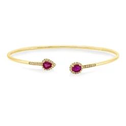 Armreif aus 750 Gelbgold 2 Rubine 0,91ct rot 44 Brillanten 0,13ct F-SI 47x58mm