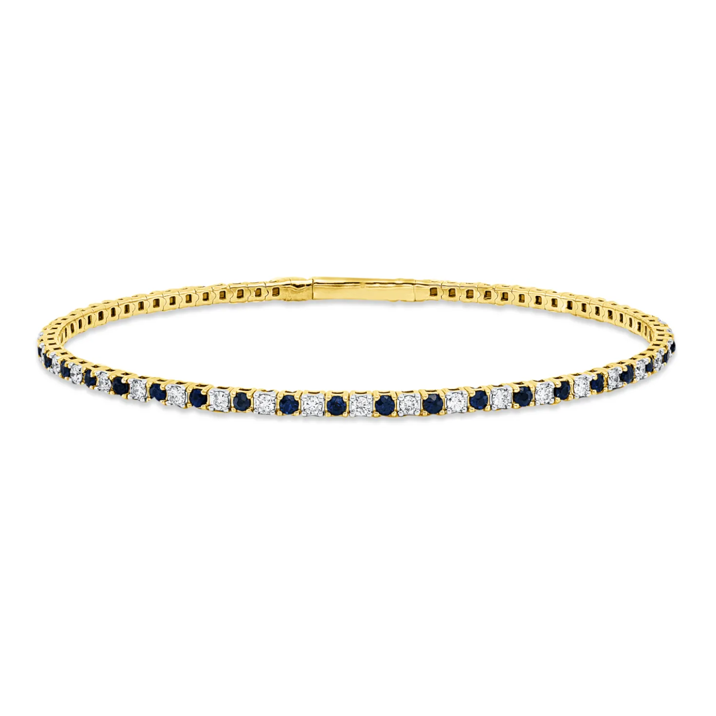 Armreif aus 750 Gelbgold 38 Saphire 1,15ct blau 37 Brillanten 0,88ct TW-SI Ø58mm