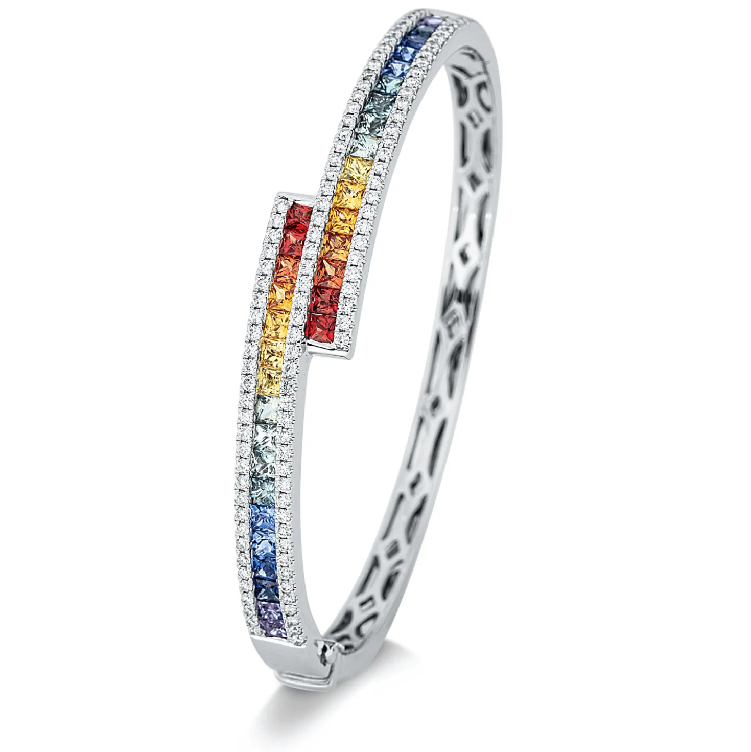 Armreif 750 Weißgold 34 Saphire 3ct mehrfarbig 109 Brillanten 0,82ct TW-SI 44x54mm