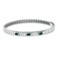 Armreif 750 Weißgold 3 Smaragde 0,26ct grün 42 Brillanten 0,09ct F-VSI 45x57mm