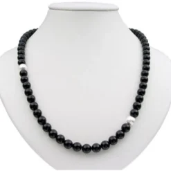 Asymmetrische Halskette aus Onyx & 925 Silber, schwarz