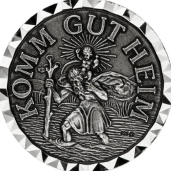 Autoplakette 'KOMM GUT HEIM' Christopherus aus 925 Silber oxydiert mit Magnet