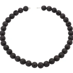 Breite Kette Halskette aus echter Lava mit Poren schwarz Ø 14mm 925 Silber 50cm