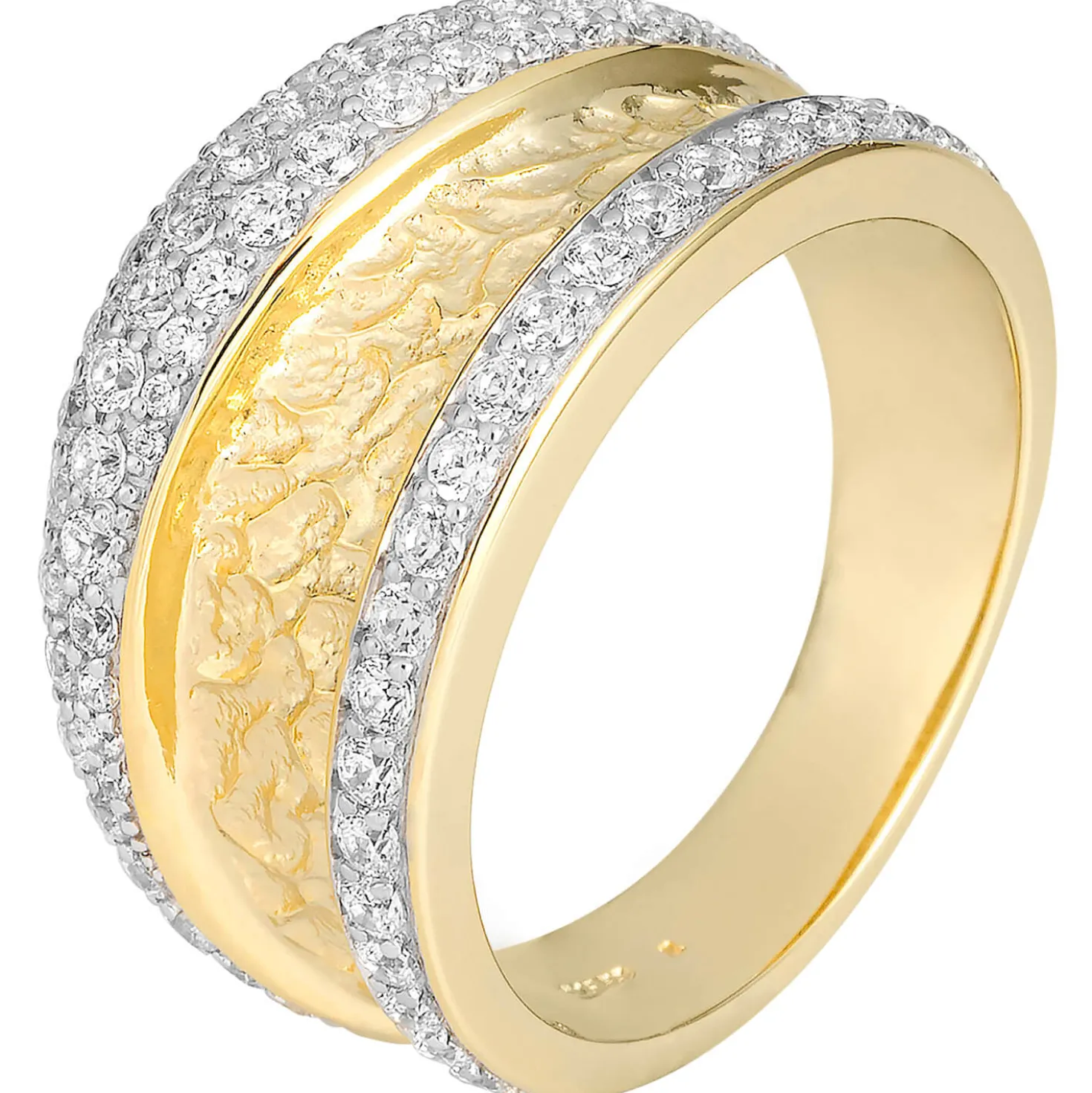 Breiter Ring aus 585 Gelbgold teilrhodiniert 77 Diamanten Brillanten 1,04 Ct W-SI