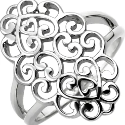 Breiter Ring aus 925 Silber mit Ornament aus Herzen Fingerring Damen