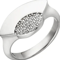 Breiter Ring aus 925 Silber mit 25 weißen Zirkonia rhodiniert glänzend Damen