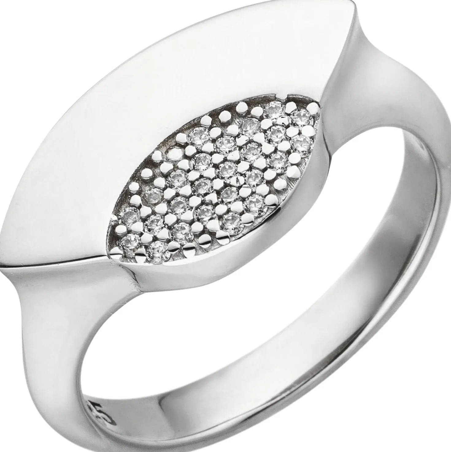 Breiter Ring aus 925 Silber mit 25 weißen Zirkonia rhodiniert glänzend Damen