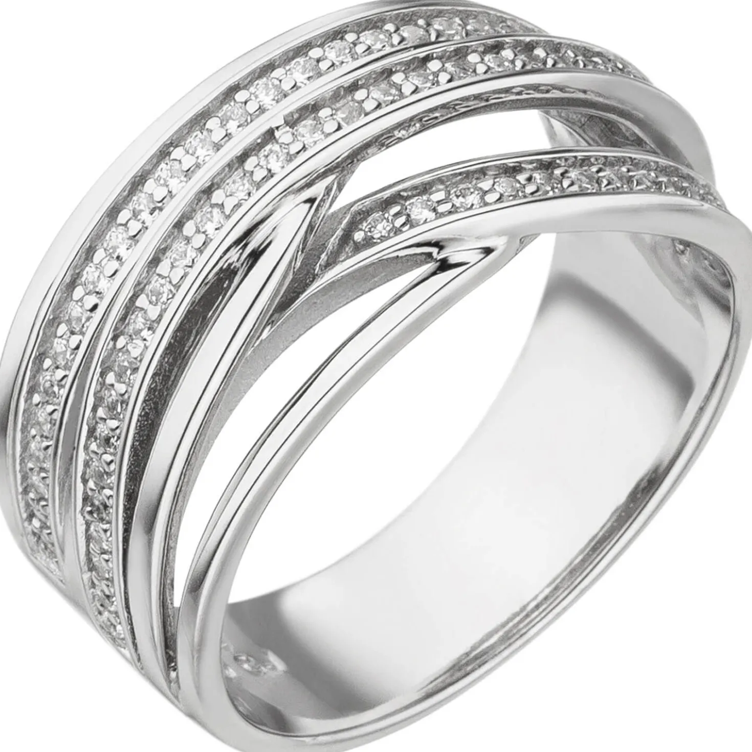 Breiter Ring aus 925 Silber mit 73 Zirkonia weiß Silberring Fingerring Damen
